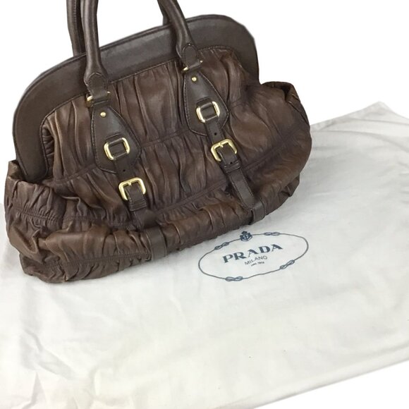 PRADA Nappa Gaufre Brown Leather Satchel Bag - Picture 16 of 16
